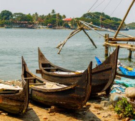 Traditional dugout fishing canoes.